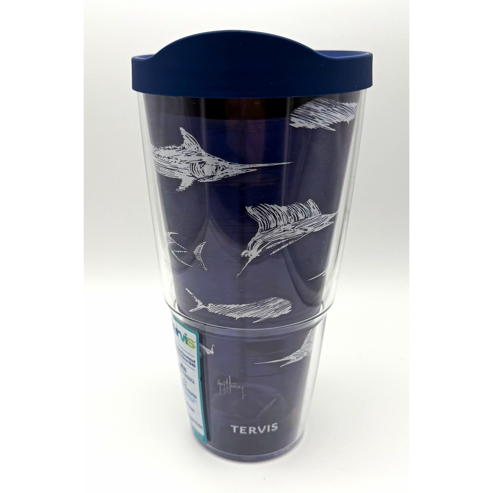 Guy Harvey Tervis 24 oz Insulated Plastic Travel Tumbler Blue Fish NEW Fishing